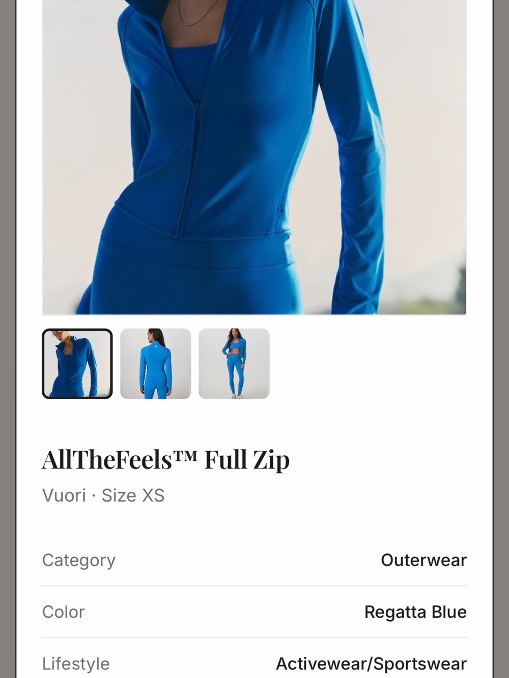 Vuori Regatta Blue AllTheFeels™ Full Zip Jacket - Picture 4 of 5